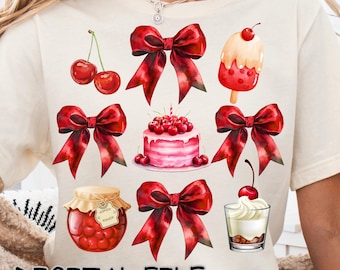 Coquette Cherry Bow PNG: design per maglietta femminile (download digitale)