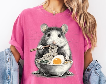 Rat Ramen PNG, Vintage Rat Eating Noodles Design (Digital Download)