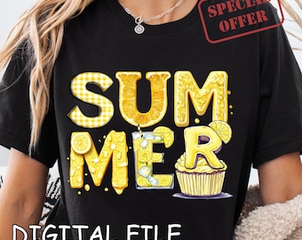 Lemon Summer T-Shirt Design: Girly Tee PNG (Digital Download)