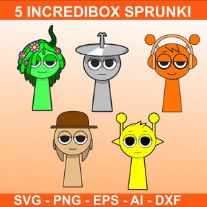 5 Sprunki SVG PNG Shirt Design Files for Cricut & Silhouette | Layered Cut Files, Vector Clipart Ai Eps DXF