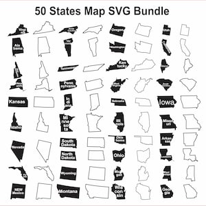 50 États carte SVG Bundle - fichiers SVG State Svg Bundle Images vectorielles Clip Art Silhouette SVG Eps Png ClipArt 50 États contour