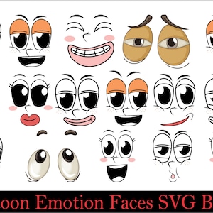 Cartoon Emotion Faces SVG Bundle, Kawaii Face SVG, Cute Funny Face SVG, Emoji face, cartoon face clipart, comics face, png, silhouette