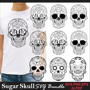 Sugar Skull SVG Bundle Mexican Sugar Skull Clipart Floral Sugar Skull SVG Day Of The Dead PNG Sugar Skull svg Dia De Los Muertos Clipart