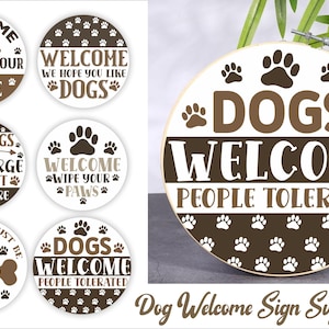 Dog Laser Sign Bundle, Digital download, Round door hanger svg, Glowforge laser file, Cricut cut file, Front door welcome sign, Paw prints