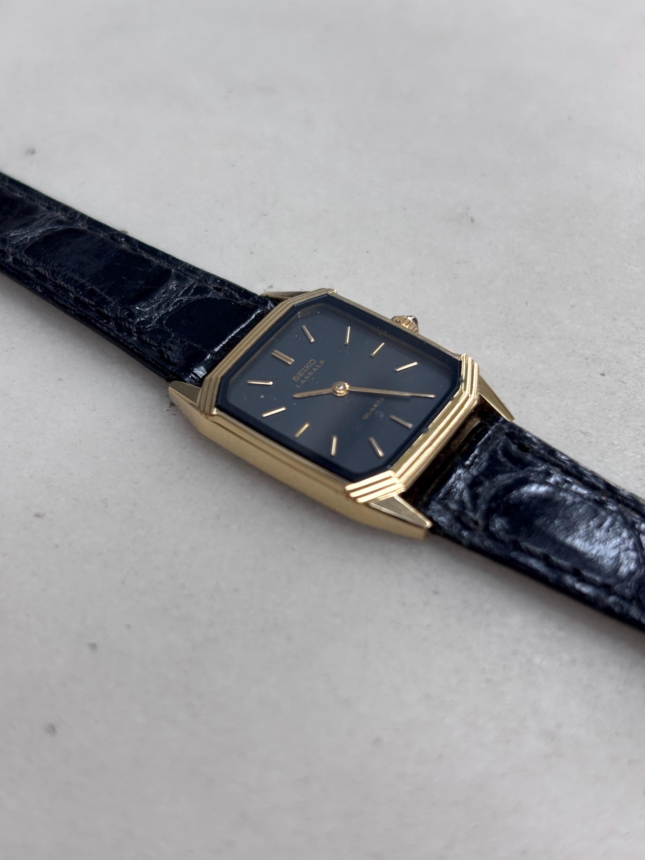 Seiko Lassale 1230‑5029 Black Dial Gold Watch Men Women Unisex