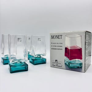 Lot de 4 verres Luigi Bormioli Monet Lumière et Musique des années 1980, fabriqués en Italie. Verres neufs dans leur emballage d'origine. Verres style années 80.