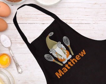Personalized Apron, Customizable Baking Gnome Kitchen Apron with Pockets in Adult, Kids, Teens, Child Sizes