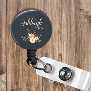 Ivory Rose Flower Badge Reel, Personalized Custom Retractable No Twist Work ID Badge Holder