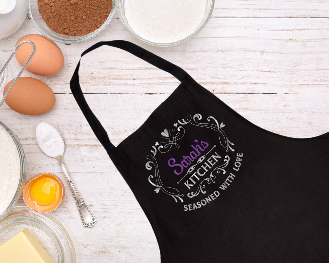 Embroidered Chef Apron: Personalized 'seasoned With Love' Kitchen Apron ...