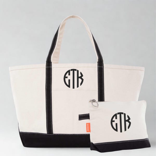 Classic Monogram Tote or Cosmetic Bag – Personalized Initials, Elegant Embroidered Gift Set