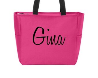 Zipper Tote Bag, Personalized Canvas Tote Bag with Zip, Bridesmaid Tote