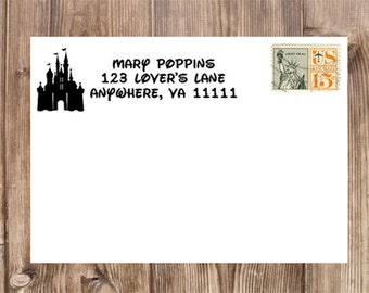 Castle Return Address Stamp, Personalized Rubber Self-Inking Stamp with Laser Image