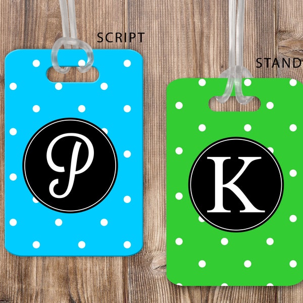 Luggage Tag and Luggage Finder Set, Polka Dot Luggage Handle Wrap, Personalized Monogrammed Bag Tag