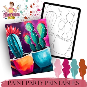 Plantilla imprimible para fiesta de pintura de cactus: plantilla de pintura DIY y trazador para pintar y beber, fiesta de arte para niños y adultos, descarga digital
