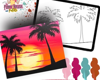 Palme Sonnenuntergang Farbe Party Vorlage - DIY Art, Kinder & Erwachsene (Digitaler Download)