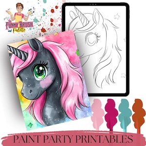 Einhorn Paint Party Printable - DIY Malvorlage und Tracer für Paint und Sip, Kinder und Erwachsene Art Party, digitaler Download