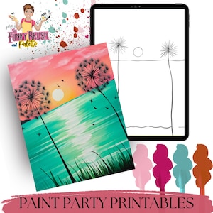 Dandelion Paint Party Printable - DIY Malvorlage und Tracer für Farbe und Sip, Kinder und Erwachsene Art Party, digitaler Download