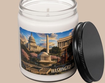 Candela profumata in cera di soia WASHINGTON DC, 255 g. Un regalo perfetto per ogni occasione. Fragranze disponibili: Cannella e Vaniglia, Mela e Sale Marino e Lavanda.
