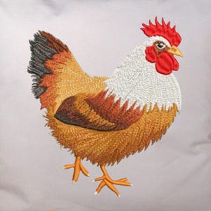 Vibrant Chicken Machine Embroidery Design - Colorful Farm Animal Stitch Pattern - Rooster Embroidery File for Kitchen Towels and Gifts.
