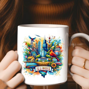 Illinois State Coffee Mug. Year-Round Gift for Illinois Lovers, Featuring Iconic Design.   Perfect for Birthdays, Holidays, All Occasions.