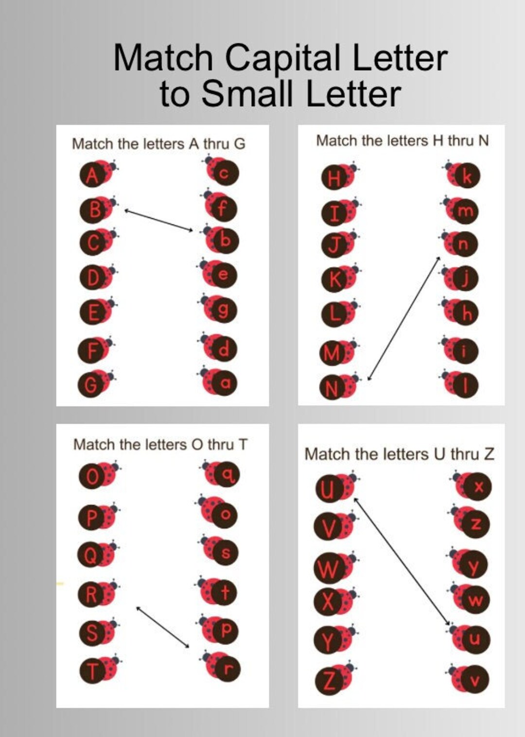Ladybug Alphabet Match for Prek and Kindergarten, Age 3 to 5 Black and