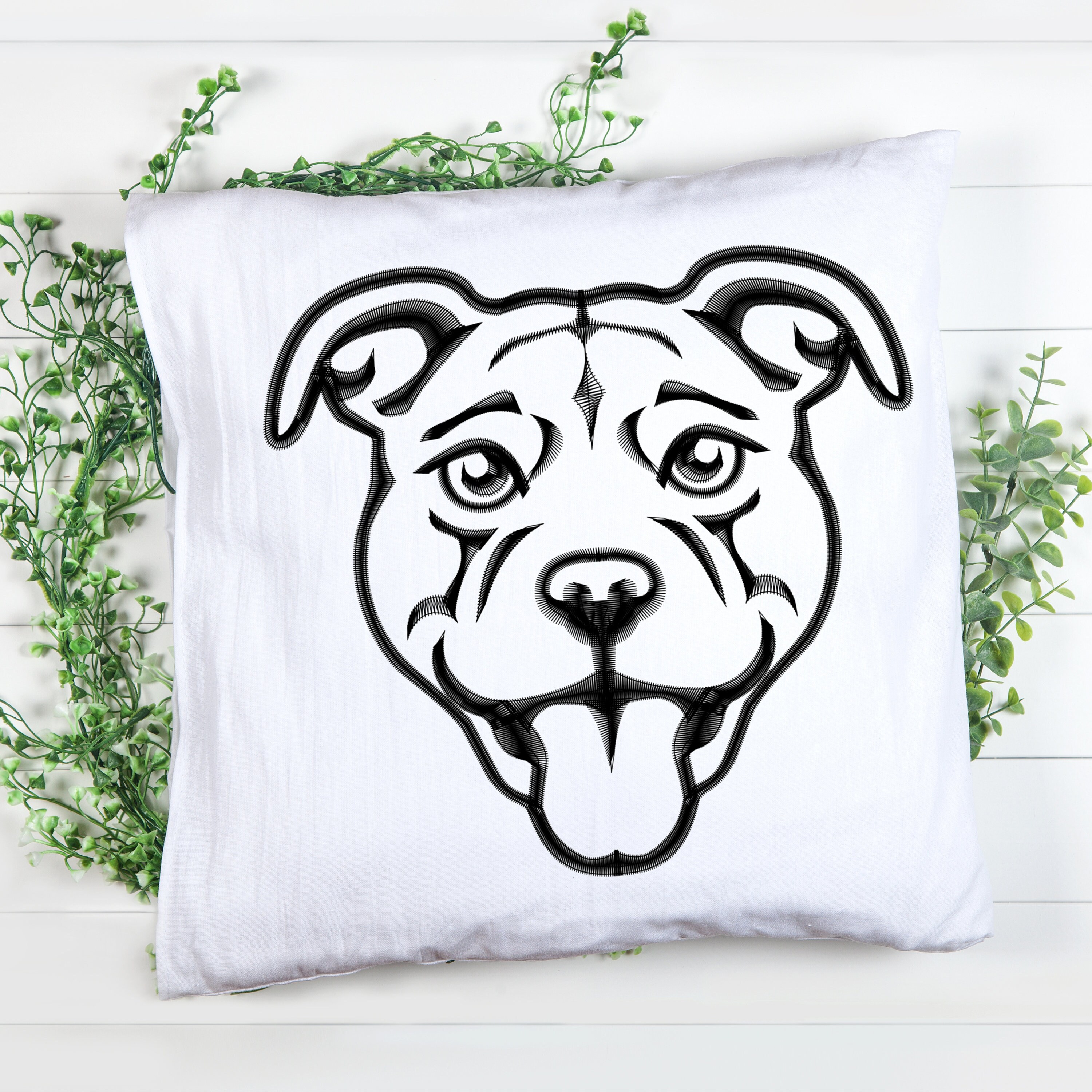 Happy Pitbull Embroidery Design. Digital Download of an Outlined Pitbull Face. Perfect for Dog