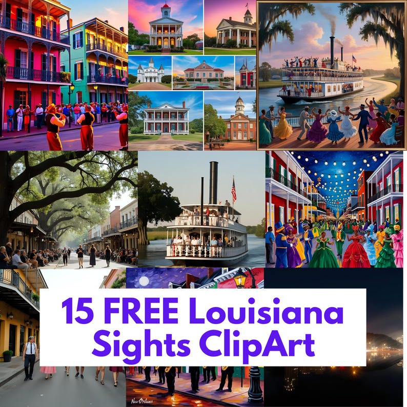 Louisiana Clipart, Bayou State Graphics, Mardi Gras, Bourbon Street ...