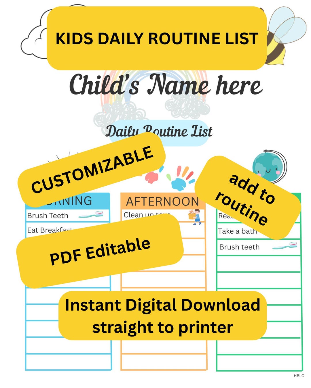 Kid's Daily Routine Chart | Editable Planner (digital PDF) - Etsy