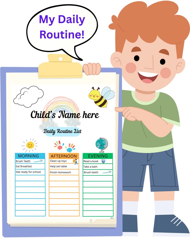 Kid's Daily Routine Chart | Editable Planner (digital PDF) - Etsy
