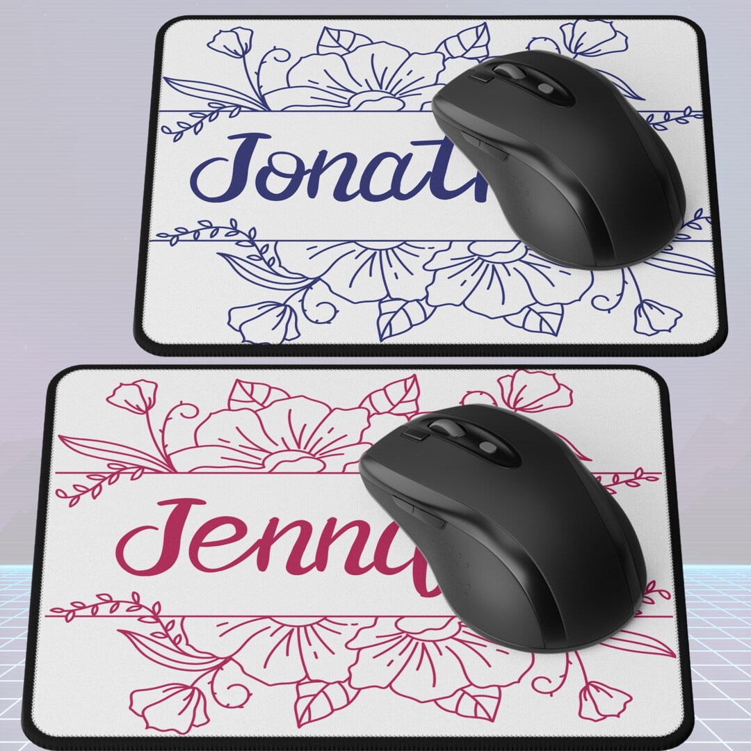 Gaming Mouse Pad. Floral Personalized Desk Mat With Custom Name in