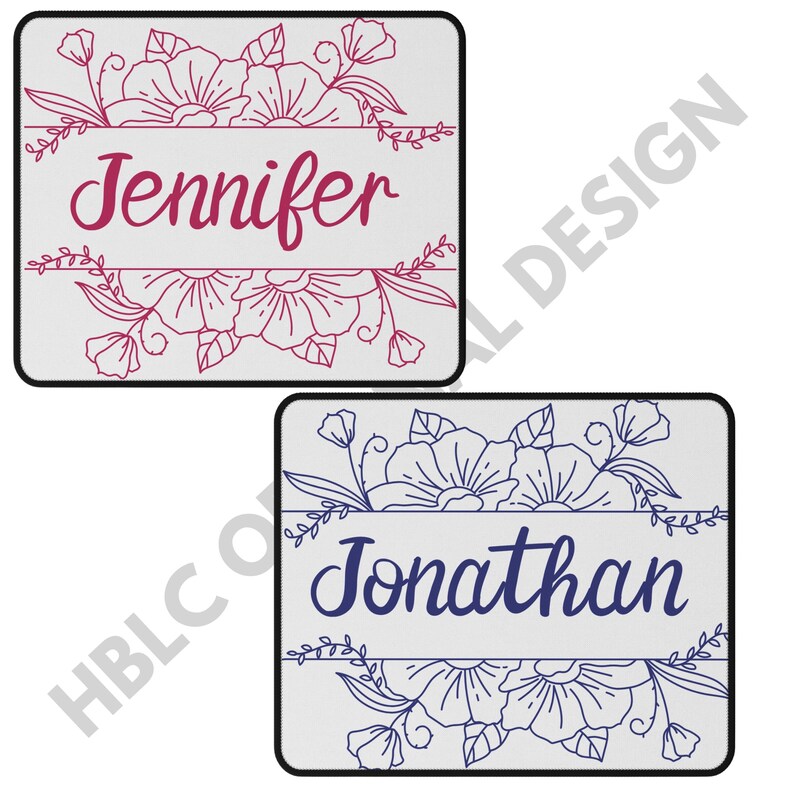 Gaming Mouse Pad. Floral Personalized Desk Mat With Custom Name in