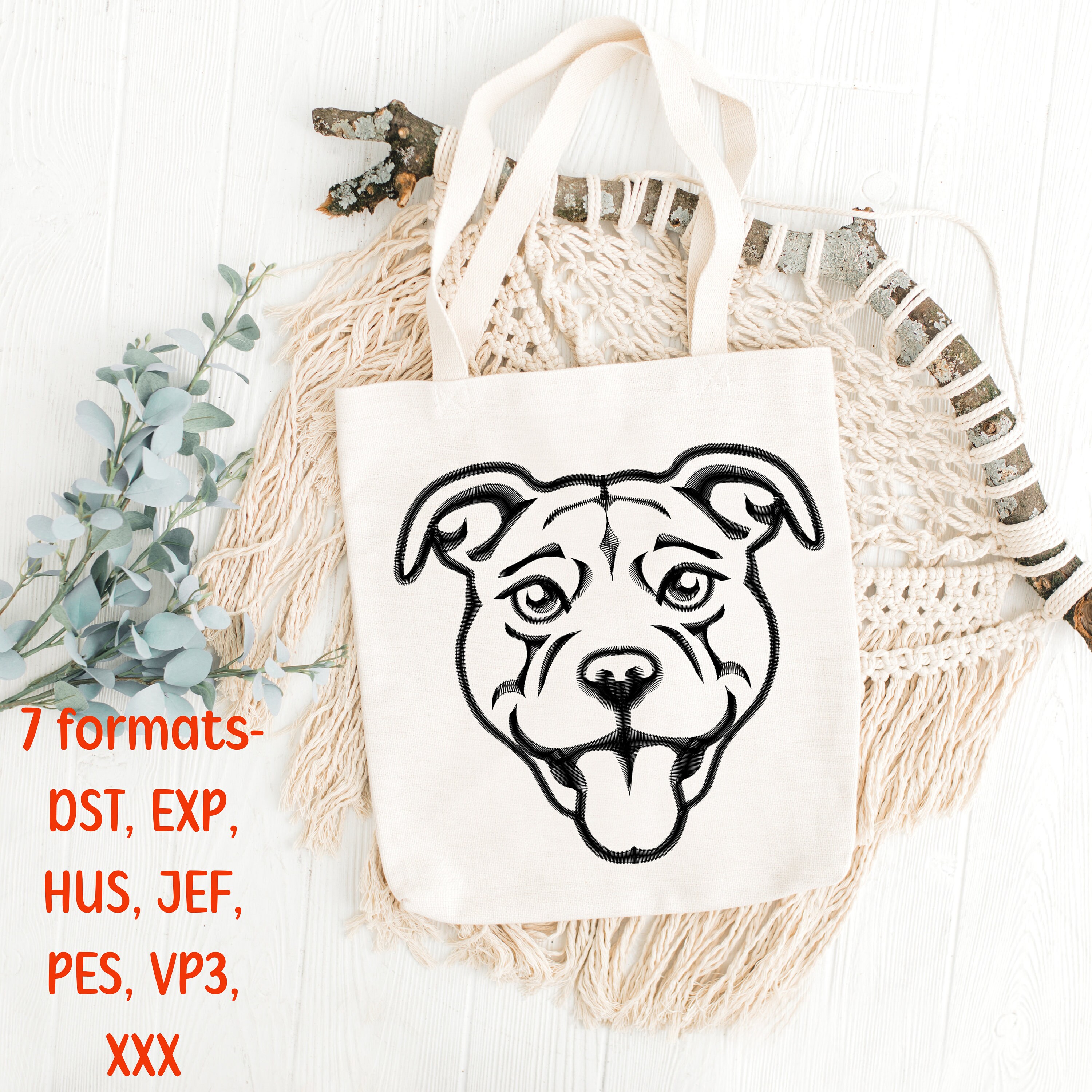 Happy Pitbull Embroidery Design. Digital Download of an Outlined Pitbull Face. Perfect for Dog