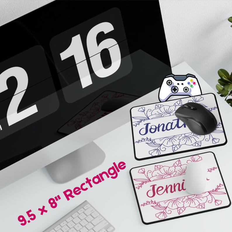 Gaming Mouse Pad. Floral Personalized Desk Mat With Custom Name in