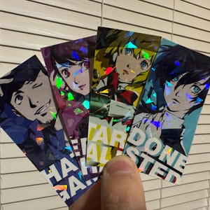May include: Four holographic cards featuring anime characters with text that reads "Hard Done Faster" and "Half-Gained".