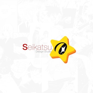May include: A yellow star with a black design inside, with the text "Seikatsu Design Studio" in red below it.