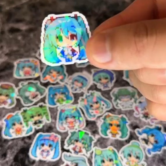 Hatsune Miku Holographic Vinyl Stickers | Pixel Art Anime Set (Waterproof)