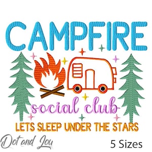 Campfire Social Club Embroidery Design, Camping Embroidery Design, Outdoor Embroidery Design, Machine Embroidery Design in 5 Sizes