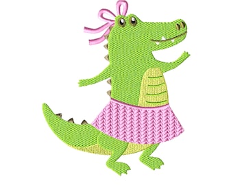 Mädchen Alligator Maschinenstickerei: Tier Instant Download Dateien (5 Größen).