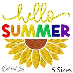 Hello Summer Embroidery Design, Summer Embroidery Design, Beach Embroidery Design, Sunflower Embroidery Design, Instant Download in 5 Sizes