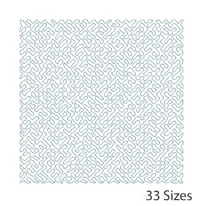 May include: A teal and black abstract pattern on a white background. The design is composed of interconnected, curved lines, creating a maze-like effect. The text "33 Sizes" is at the bottom.