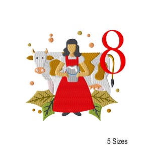 Eight Maids Milking Machine Embroidery Design: 12 Days of Christmas (Digital Download)