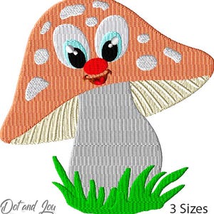 Happy Mushroom Machine Embroidery Design in 3 Sizes