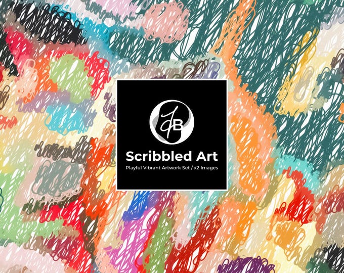 Featured listing image: Scribbled Art 2 - Playful Vibrant Artwork Set / x2 Images