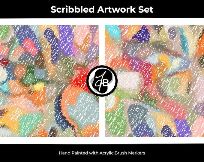Featured listing image: Scribbled Art 1 - Playful Vibrant Artwork Set / x2 Images
