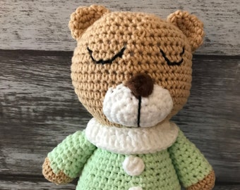 Hand Crocheted Teddy Bear - Mint Green