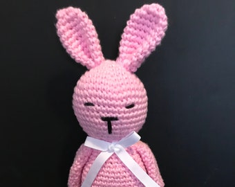 MAKE AN OFFER Hand Crocheted Sleeping Bunny - Pink