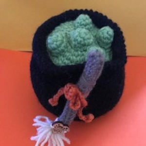 Witch Cauldron with Green Potion and Magic Broom