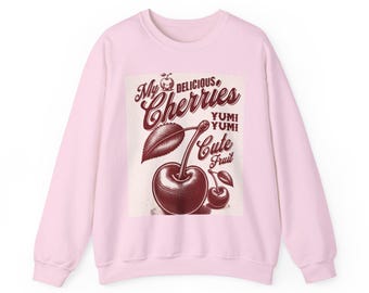Delicious Cherries graphic Sweatshirt | Retro cherry illustration, vintage fruit design
