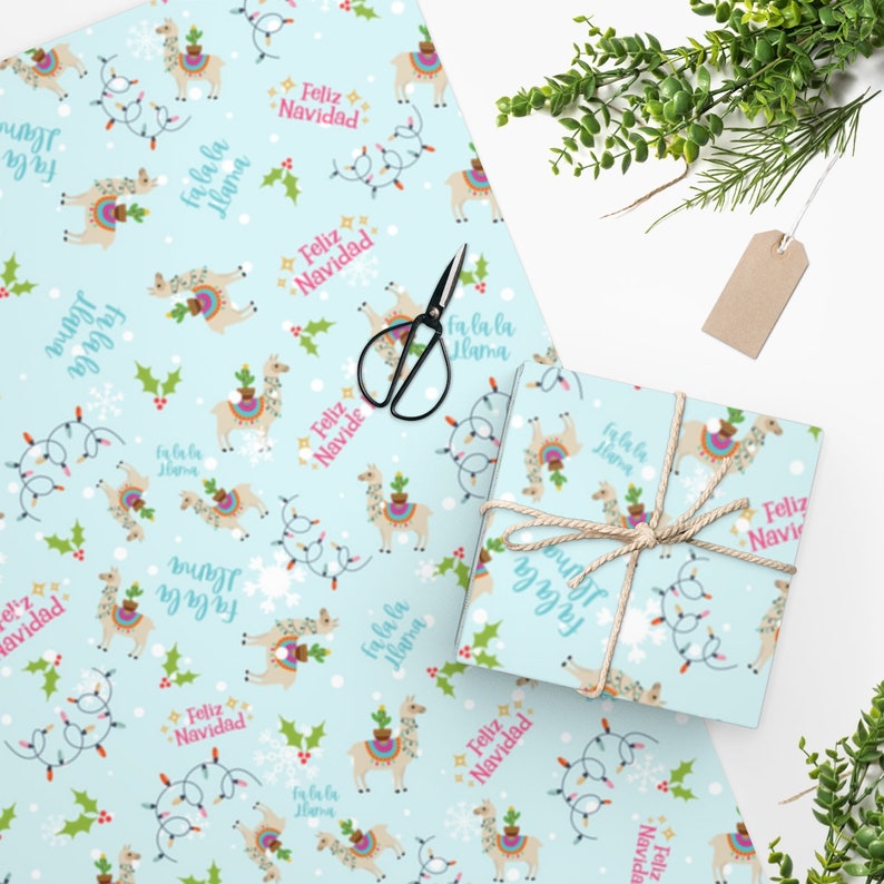 Fa La La Llama Wrapping Paper Holiday Gift Wrap Llama Feliz Navidad Etsy