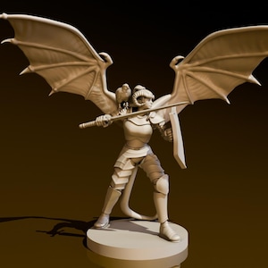 Tiefling Female Paladin Winged | DND Miniatures | DND Model | DungeonGuildMerchant | No Assembly Required | 1 Piece | TTrpgMini